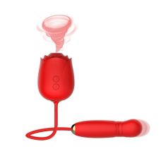 Подвійний Вібратор Пульсатор із Вакуумним стимулятором для клітора у вигляді троянди червоний Every Night Toys