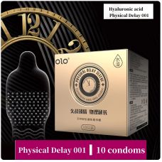Латексні тонкі текстуровані презервативи з пролонгуючим мастилом OLO Physical delay sleeve 10 штук