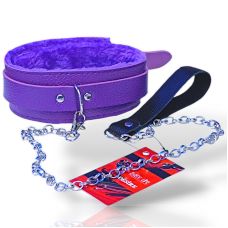 Фіолетовий м'який нашийник з ланцюжком повідцем та чорним тримачем зі штучної шкіри Easy Life BDSM Desire Love leash