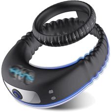 Двойное эрекционное кольцо на пенис с вибрацией 10 режимов черное