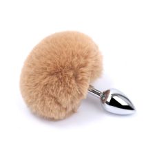 Анальная пробка металлическая серебристая с коричневым хвостом Sexy desires Funny bunny размер S