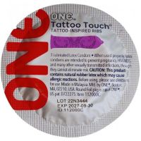 Презервативы с рельефными узорами латексные фиолетовые One Tattoo Touch 5 штук