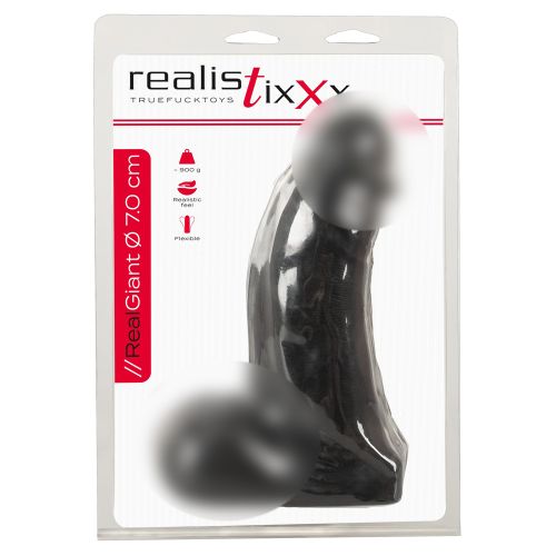 Фаллоимитатор реалистичный на присоске черного цвета Realistixxx Real Giant 
