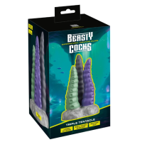 Фаллоимитатор на подставке с 3 щупальцами фиолетового зеленого и сиреневого цветов Beasty Cocks Triple Tentacle