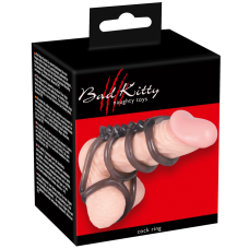 Насадка на член і мошонку із шести кілець чорного кольору Bad Kitty