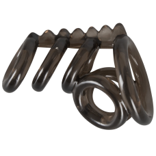 Насадка на член и мошонку  из шести колец черного цвета Bad Kitty 