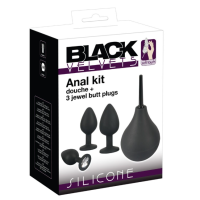 Набір для сексу анальний душ + 3 анальні пробки чорного кольору Black Velvets Anal Kit