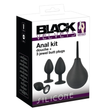 Набор для секса анальный душ + 3 анальные пробки черного цвета Black Velvets Anal Kit