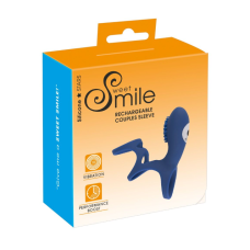 Вибронасадка на член с клиторальным стимулятором синего цвета Sweet Smile Rechargeable Couple Sleeve