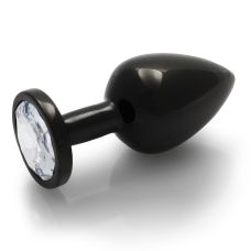 Металлическая анальная пробка с белым камнем Round Gem, размер М Ouch! черного цвета
