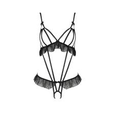 Боди с оборками и открытым доступом черный Passion Leila размеры S M