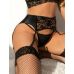 Чуттєвий комплект підтяжки для панчох із трусиками чорного кольору Star Night