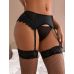 Еротичний Мереживний комплект підтяжки для панчіх з високою талією з еластичними трусиками чорного кольору Star Night