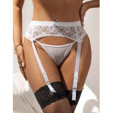 Эротический Кружевной комплект подтяжки для чулок с трусиками белого цвета Star Night
