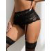 Комплект мереживної підтяжки для панчіх з трусиками чорний Star Night розмір L