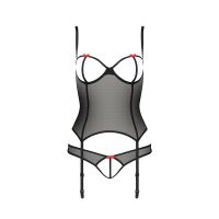 Корсет с открытой грудью и Стринги в комплекте с открытым доступом черного цвета Passion Heidi размеры S M