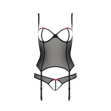 Корсет с открытой грудью и Стринги в комплекте с открытым доступом черного цвета Passion Heidi размеры S M