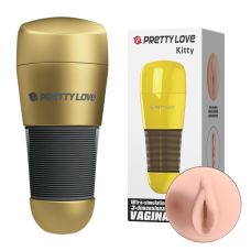 Мастурбатор у золотій колбі вагіна тілесного кольору Lybaile Pretty Love Kitty Vagina
