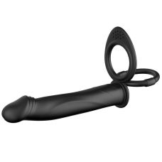 Силіконова насадка для подвійного проникнення з вібрацією і ерекційними кільцями чорна XESE