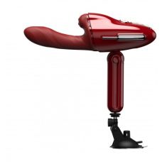 Вибратор трансформер с подставкой Вагинальный для точки G и с отростком для клитора с вращением фрикциями и подогревом и пультом ДУ красного цвета Qingnan No9