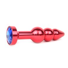 Анальна пробка металева рельєфна червона з синім стразом Anal Jewelry Plugs