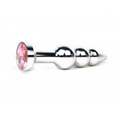 Анальна пробка металева рельєфна срібляста з рожевим стразом Anal Jewelry Plugs