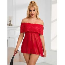 Мереживна сексуальна сукня комбінація з відкритими плечима червоного кольору Star Night