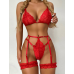 Эротический комплект женского белья бюстье + трусики с подтяжками для чулок красного цвета Star Night