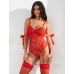 Боді з підтяжками для панчіх та атласними стрічками на руки червоний Star Night розмір S