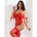 Боді з підтяжками для панчіх та атласними стрічками на руки червоний Star Night розмір S