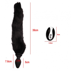 Анальна пробка з вібрацією з хвостом чорного кольору та пультом керування Crystal