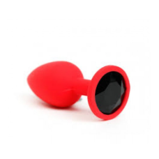 Анальная пробка силиконовая красного цвета с черным кристалом Crystal Dimond размер M