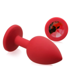 Анальная пробка силиконовая с красным кристаллом Crystal размер M 