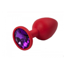 Анальная пробка силиконовая красного цвета с фиолетовым кристалом Crystal Amethyst размер S