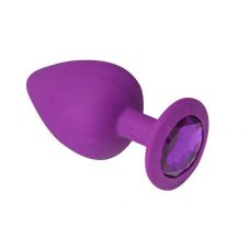 Анальна силіконова пробка з фіолетовим кристалом Crystal Silicone розмір M