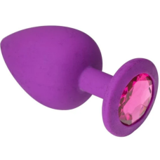 Анальна пробка силіконова фіолетового кольору із рожевим кристалом Crystal Rhodolite розмір S