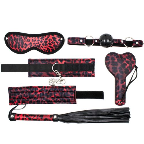 Набор для БДСМ из 5 аксессуаров цвет: красный леопард Hision Beautiful Fixation 