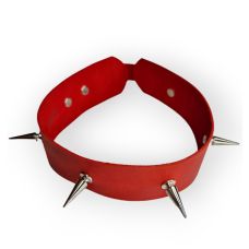 Дерзкий чокер на шею с длинными шипами из натуральной кожи красного цвета Flirty 