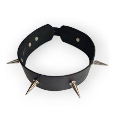 Дерзкий чокер на шею с длинными шипами из натуральной кожи черного цвета Flirty 
