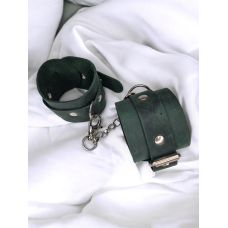 Стильні наручники з натуральної шкіри темно-зеленого кольору Easy Life BDSM Desire