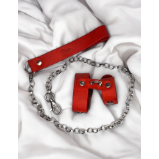 Кожаный поводок с металлическими заклепками для фиксации члена цвет красный Flirty Collection