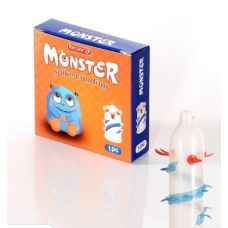 Презерватив прозрачного цвета с красно голубыми усиками Recare Monster Zib 1штука