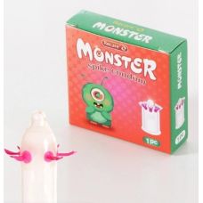Презерватив прозрачного цвета с малиновыми усиками Recare Monster Zee 1штука