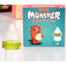 Презерватив прозрачного цвета с зелено красными усиками Recare Monster 1штука