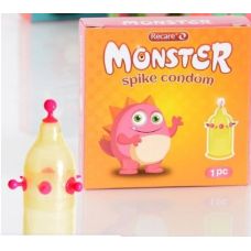Презерватив желтого цвета с розовыми шариками Recare Monster 1штука