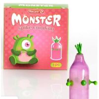 Презерватив с усиками и шариками розового цвета с зеленым Recare Monster 1штука