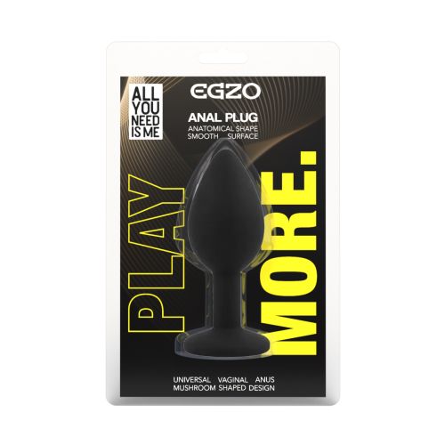 Силиконовая черная анальная пробка с красным кристаллом EGZO Silicone Round Plug размер S