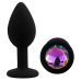 Силиконовая черная анальная пробка с радужным кристаллом EGZO Silicone Round Plug размер S