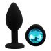 Силиконовая черная анальная пробка с голубым кристаллом EGZO Silicone Round Plug размер S