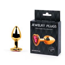 Втулка анальная золотая с рубиновым камнем Anal Jewelry Plug в виде сердца L 70 мм D 28 мм вес 50 г